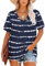 MOLERANI Ladies t Shirt Summer Short Sleeve V Neck Oversize Summer Tops Casual Loose Tee Navy Wavy Oversize Size 22-24