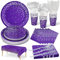 Nkaiso Anniversaire Vaisselle de fete 141 Pièces Violet et argent Party Assiette Anniversaire Set Comprendre Papier Assiette Serviettesr Réutilisable Couverts pour Party Decoration -20 Invités