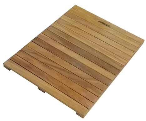 Alfombra de Baño de Madera para Spa de Ducha al Aire Libre,Alfombrilla de Baño de Bambú Antideslizante Rectangular,Tarima de Ducha de Secado,Diseño de Listones,Diseño de Mango (70x30cm/28x12in)