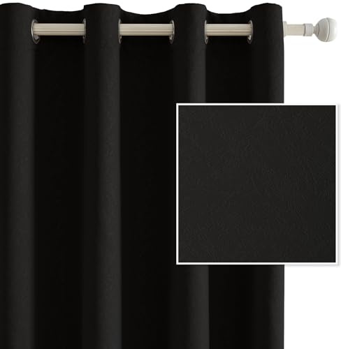 Ystyle Verdunklungsvorhänge 2er Set, Thermovorhang Gegen mit Ösen, 140x225 cm, Modern Gardinen Abdunkelnde Vorhänge Wohnzimmer Schlafzimmer, Schallschutz Vorhang, Nero