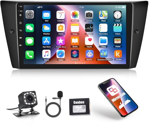 CAMECHO 1+32G Android Autoradio für BMW E90/E92/E93 2005-2012 mit Wireless Carplay/Android Auto, 9 Zoll Bildschirm Double DIN Radio mit Bluetooth FM/RDS HiFi MirrorLink Rückfahrkamera