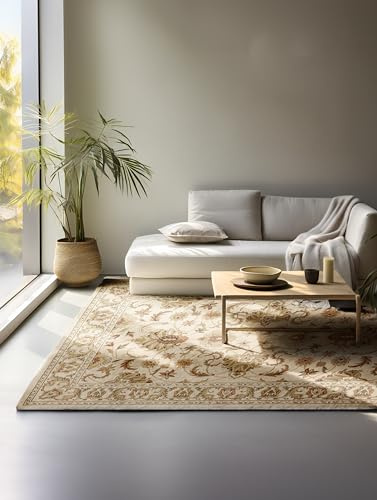 Nouristan Orientalischer Teppich – Läufer Orientalisch Klassisch Orient Wohnzimmerteppich dicht gewebt mit Bordüre Flachgewebe für Wohnzimmer, Schlafzimmer, Esszimmer, Flur – Creme, 120x170cm