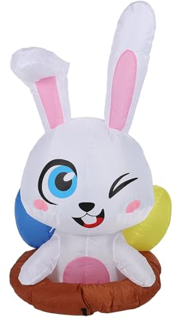1,2 M Aufblasbarer Hase, 190T Polyesterstoff, Niedliche Cartoon-Osterdekoration für Garten, Hof, Rasen (EU-Stecker 220 V)