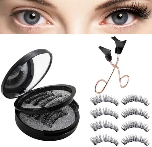 4 Pairs Magnetic Eyelashes,Reusable Magnetic Lashes,Magnetic Eyelashes Natural Look,Magnetic Eyelashes without Eyeliner,Magnetic Eyelashes with Applicator,3D Magnetic Eyelash Set,No Glue Required
