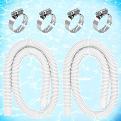 HEKOBAG 2PCS Manguera Piscina 32mm con 4 Abrazaderas Metálicas Tubo, Manguera de Repuesto para Piscina, Manguera limpiafondos piscina, Manguera Tubo de Bomba de Piscina Blanco para Piscinas Elevadas
