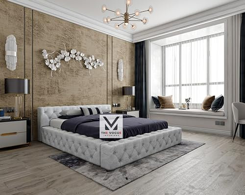 THE VOGUE Interiors Ottoman Storage Bed With Gas Lift End Opening Wooden Slats, Ottoman Bed Frame, Upholstered Gas Lift Up Bed Frame With Storage(Cream Plush Velvet, Super King)