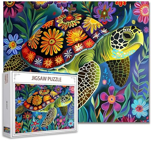 Tucocoo Meeresschildkröten-Puzzle, 1000 Teile, Puzzles für Erwachsene, mexikanischer Volkskunst-Stil, Puzzles für anspruchsvolle Familienaktivitäten, buntes DIY-Handarbeitspuzzle für Heimdekoration