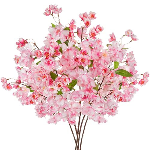 Hollyone Lot de 5 Branches de Cerisier artificielles de 69 cm de Haut, Fleurs artificielles pour décoration, Fleurs de Cerisier Roses en Soie pour décoration d'intérieur, Mariage, Arrangements