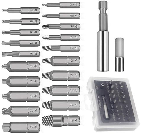 22 Stück Schraubenausdreher Set, Linksausdreher Set, Schraubenlöser für Beschädigte Schraube aus Schnellarbeitsstahl Schraubenentferner Set für beschädigte Schrauben 2-12mm