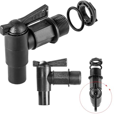 KADAX Auslaufhahn für Regentonne, 3/4 Zoll Wasserhahn aus Kunststoff, Zapfhahn mit Dichtung und Kontermutter Dichtband, Hahn für Wassertank (Schwarz, 84 mm)