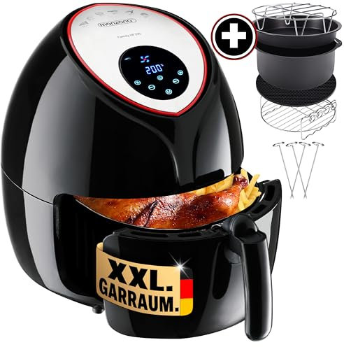 MONZANA® Heißluftfritteuse 6,5 Liter inkl. Kuchenform Pizzapfanne Grillrost Heißluftofen 1850 W ohne Fett Öl Küche Rezeptheft Kunststoff Schwarz