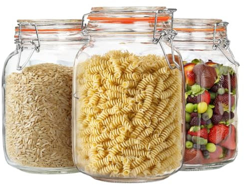 Trendi Tableware Glass Jars with Airtight Metal Clip Lid | 750ml/26.4oz | Medium Kitchen Storage Container | Round Preserving Jar for Pickling, Chutney, Jam, Coffee (6)