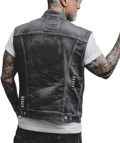 ORANDESIGNE Herren Jeansweste Denim Weste Totenkopf Drucken Mode Freizeit Jeansmantel Vintage Punk Graffiti Drucken Ärmellos Oberbekleidung mit Knöpfen