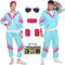 80er Jahre Kostüm Trainingsanzug Pop Art für Retro Stil Bad Geschmack Party Assi Anzug Proll Anzug Assi Jahre 80er 90er Jahre Outfit Kleidung Accessoires für Damen Herren Jogginganzug Blau G041LA