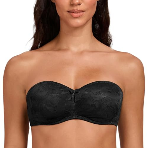 MELENECA Women's No Padding Sheer Lace See-Through Multiway Underwire Strapless Bras Black 36DD