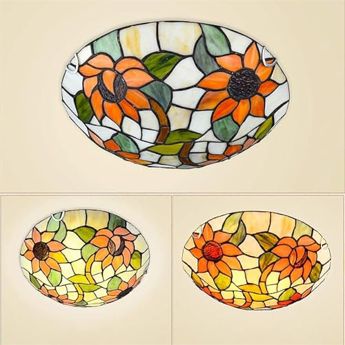XINYASEE Plafonnier de chambre Tiffany, plafonnier rond E27 avec abat-jour en verre coloré, plafonnier encastré pour éclairage de balcon de couloir de salon, 30-40 cm (A, 30cm)