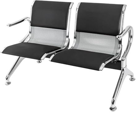 Schwarz Leder 2 Sitz Wartezimmer Sofa mit Armen Büro Gästestuhl für Empfang Bereich im Flughafen Krankenhaus Sofa Stahlrahmen Kommerziellen Möbel