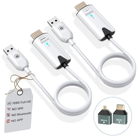 OiDiPi Wireless HDMI Transmitter and Receiver, 2.5G/5GHz Dual Band, 1080P HD Output Wireless HDMI Sender and Receiver, for Streaming Video and Audio to Monitor/Projector from Laptop/TV Box/PC (White)
