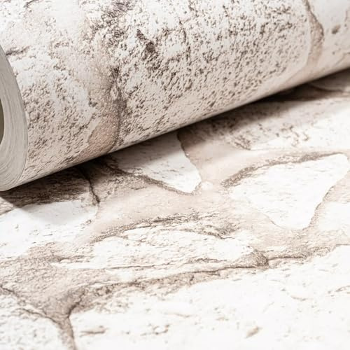 SOPHIE LAURENCE Natural Stone Effect Wallpaper – Flat Finish, Spongeable, Wet Removable, Paste The Paper for Living Room, Kitchen, Feature Wall (Full Roll)