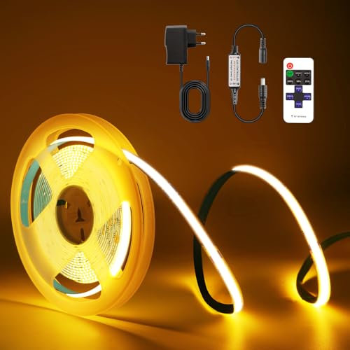 TK99SW Striscia LED COB 2 Metri, 2700K Striscia LED Bianco Caldo con Telecomando RF, 320LEDs/m, Larghezza 8mm, Luci a LED per Cucina Bar, Feste, TV Decorazione Camera Letto