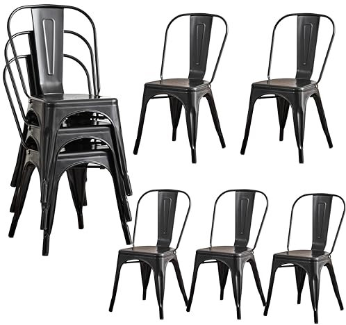 TTATC Juego de 8 Sillas de Comedor de Metal, Aptas para Interior y Exterior, Apilables, para Cocina, Balcón y Restaurante, Negro
