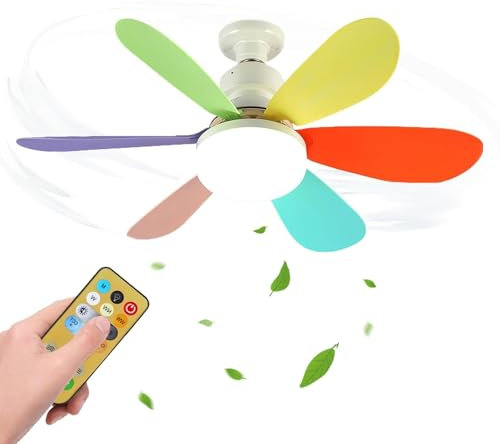 Bambino Ventilatore Da Soffitto Con Luce Con Telecomando Piccolo Lampadario Ventilatore 3 Velocità 3 Colori 40W Ventola Soffitto Con Luce Silenzioso Pale Del Ventilatore Colorate Per Cameretta (52CM)