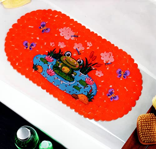Luxtor Badewannenmatte Steinoptik mit Farbwechsel, 36 x 69 cm Orange, Antirutschmatte für Badewanne mit Saugnäpfen, Wanneneinlage rutschfest