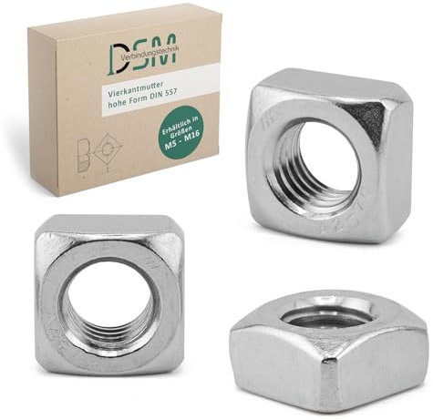 DSM | Dadi quadrati M10 a norma DIN 557 | forma regolare | acciaio inox A2/V2A – antiruggine e resistente alla corrosione | Dado scorrevole, dadi quadrati, dadi di fissaggio per ingegneria meccanica e