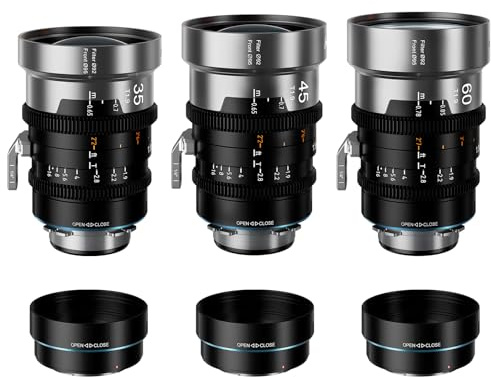 SIRUI IronStar 35mm 45mm 60mm kit Objectifs Anamorphique Cinéma T1.9 1.5X, Plein Format Manuel, vlogging, Portrait, Focale Fixe, Monture PL Native et EF Interchangeable, Blue Flare
