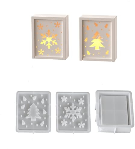 Silikonform Weihnachten Gießformen zum Gießen 2 Stück Silikonformen mit Schneeflocke und Tannenbaum, Silikonformen Gießformen Silikon Weihnachtsdeko Innen Tisch Fenster Geldgeschenke 11x8.5cm