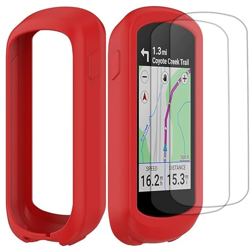 Buoluoioir Hülle für Garmin Edge Explore 2 + 2 Schutzfolien, Weiche Silikonhülle Stoßfest für GPS Fahrradcomputer Radfahren Tourenfahrten, Vollständiger Gehäuseschutz für Garmin Edge Explore 2, Rot