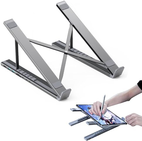 Generico Sostegno Laptop con Docking Station | Supporto Raffreddamento PC con Altezza Regolabile,Adattatore Multiporta 8-in-1 con Ricarica Rapida e Raffreddamento Ergonomico per Lavoro e Casa