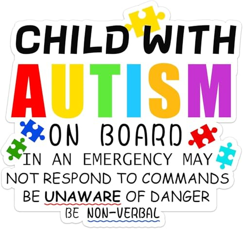 Pop Resin Autism On Board Sticker Autism Awareness Safety Decal 4 x 4.2 | - Autism Emergency-Notice Labels Vinyl Autistic Child Decal for Car Vehicle Windows, Doors 5pcs