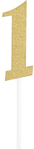 Creative Party PC324542 Gold Glitter Number 1 Cake Topper-1 Pc, Plastic