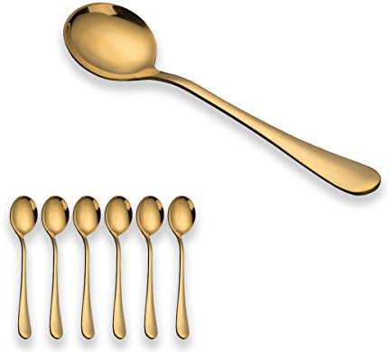 Berglander Cuillère à Soupe en Acier Inoxydable enduite de Titane Or, cuillère à Soupe dorée, cuillère Ronde de 6