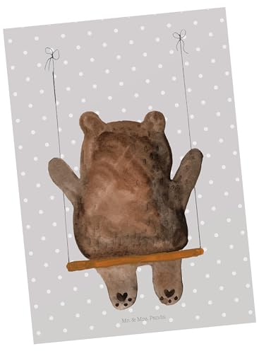 Mr. & Mrs. Panda Postkarte Bär Schaukel - Geschenk, Geburtstagskarte, Bär Verlust Trauer Trauergeschenk Traurig trösten Trost Liebeskummer Liebe