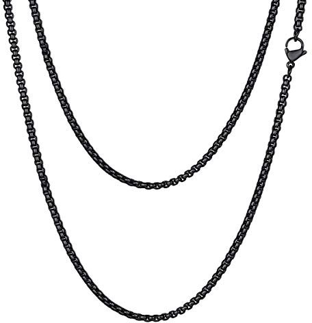 FOCALOOK Herren Halskette schwarz Edelstahl 5mm massiv Marina Kette Halskette Männer Jungen Gliederkette Punk Hip Hop Rapper Halsschmuck 50cm(schwarz)