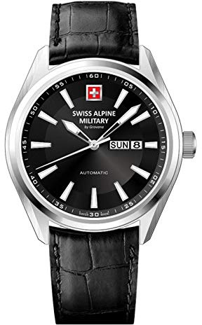 Swiss Alpine Military by Grovana Herrenuhr mit Lederband ETA 2836-2 Automatik Saphirglas 10 ATM DayDate 7090.2537SAM