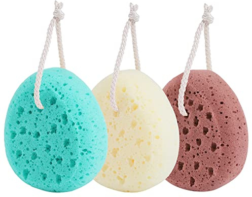 KECUCO 3 Pcs Bath Sponge for Women, Men, Teenager, Body Wash Sponges Loofah Body Scrubber, 3 Colors & Large Size Shower Pouf Cleaning Loofahs for Shower Exfoliating