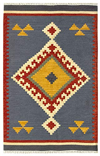HAMID - Kelim Teppich Lori mit Geometrischem Oriental Design - 100% Wolle - Handgeknüpfter Kelim - Flurteppich, Wohnzimmer, Schlafzimmer, Wohnzimmer (D.1, 170x110cm)