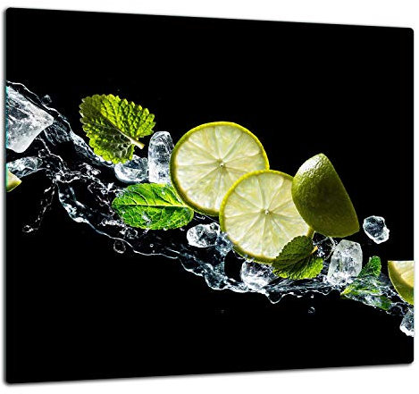 TMK Crédence de cuisine, protection anti-éclaboussures, en verre trempé, 65 x 60 cm, verre décoratif avec ruban adhésif autocollant, paroi arrière en verre, eau, citron