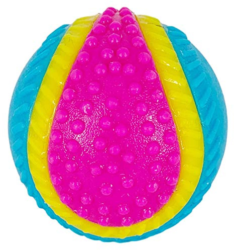 AVANZONA 5-Sinne-Quietschball für Blinde Hunde. 80 mm. | Aus 100 % ungiftigem Gummi mit BBQ-Aroma, leuchtenden Farben und Noppen; für kleine, mittelgroße und große Rassen.
