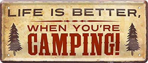 Blechschilder Plaque décorative en métal avec inscription en anglais « Life is Better When You're Camping! » - Pour camping-car, caravane, camping-car - 28 x 12 cm