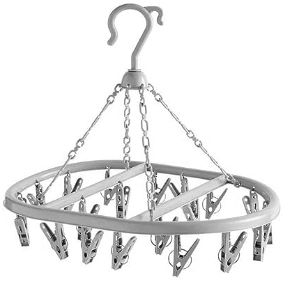 Lizzy 1 x 20 Pegs Washing Clothes Rack | Circular Clothes Airer Socks Dryer Plastic Laundry Hanger For Shoe Insoles Gloves Towel Lingerie Hats Small Laundry Item Windproof Drying (Grey)