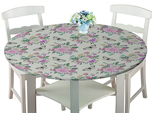 FANSU Runde Tischdecke Wasserabweisende, 3D Tier Muster Abwaschbar Garten Tischdecke rutschfest Abwischbare Wachstuch Desktop Dekorative Tuch Hotel Bankett Party (Schmetterlings Rose,100cm)