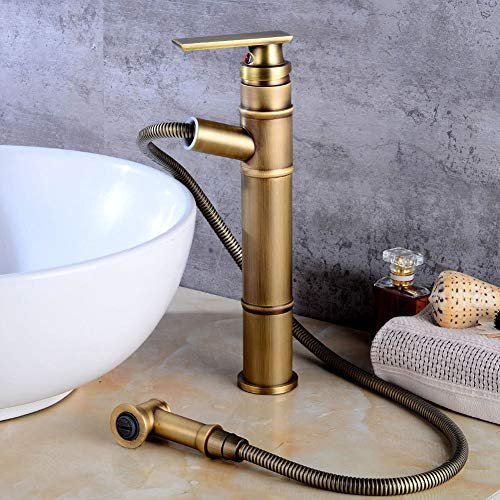 Wasserhahn Bad, Einhandmischer Waschtischarmaturen Mit Brause Ausziehbar, Schwarz Messing Waschtischarmatur Kaltes Und Heißes Wasser Vorhanden, Geeignet Für Badezimmer Und Waschbecken
