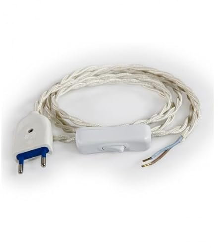 Câble Électrique Torsadé Blanc Cassé | Prémonté avec Fiche et Interrupteur | Prêt à Installer