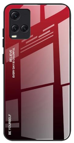 Dedux Coque pour Vivo Y21s / Vivo Y21 / Vivo Y33s, Etui Dégradé de Couleur Verre Trempé Back Coque + Souple Silicone TPU Case Cover Protection Antichoc Housse (Rouge/Noir)