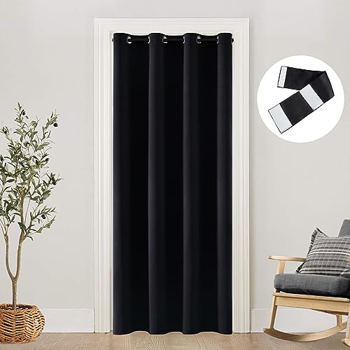 SHINELAND Extra Wide Curtains for Doorway,Fit 48 in Width Opening,Faux Accordion Door Cover Divider,Grommet Hanging Thermal Insulated Privacy Curtains for Bedroom Bathroom,80 Inch Length,Black