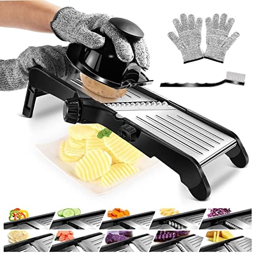 Myiosus Mandolina de Cocina 10 en 1 - Cortador de Verduras Ajustable de Acero Inoxidable, Mandolina Multifunción para Cebolla, Tomate y Zanahoria, Incluye Guantes